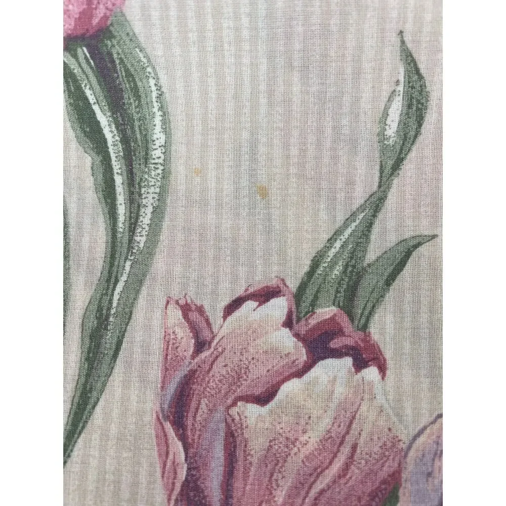 80s Cottagecore Tulip Floral Stripe King Flat Sheet 1980s Vintage